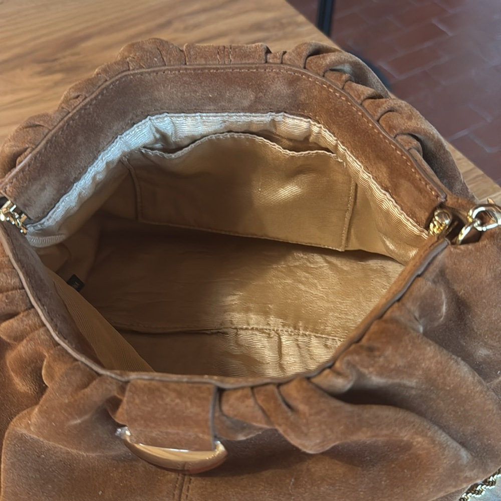Loeffler Randall Analeigh Cacao Suede Gathered Clutch - Picture 3 of 3
